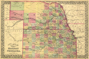 Link To Map: County & township map of the states of Kansas and Nebraska.